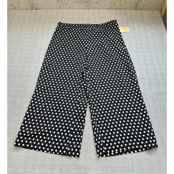 Michael Kors‎ Cropped Pants Women 14W Black with White Polka Dots Retro Vibe New - Picture 1 of 12